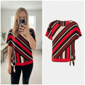 Principles Women's Red, Black, and Beige Striped Short Sleeve Top Size 12
