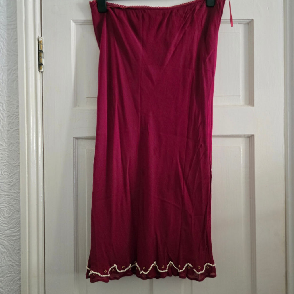 Wallis Burgundy Beaded Hem Midi Skirt UK Size 14, vintage,