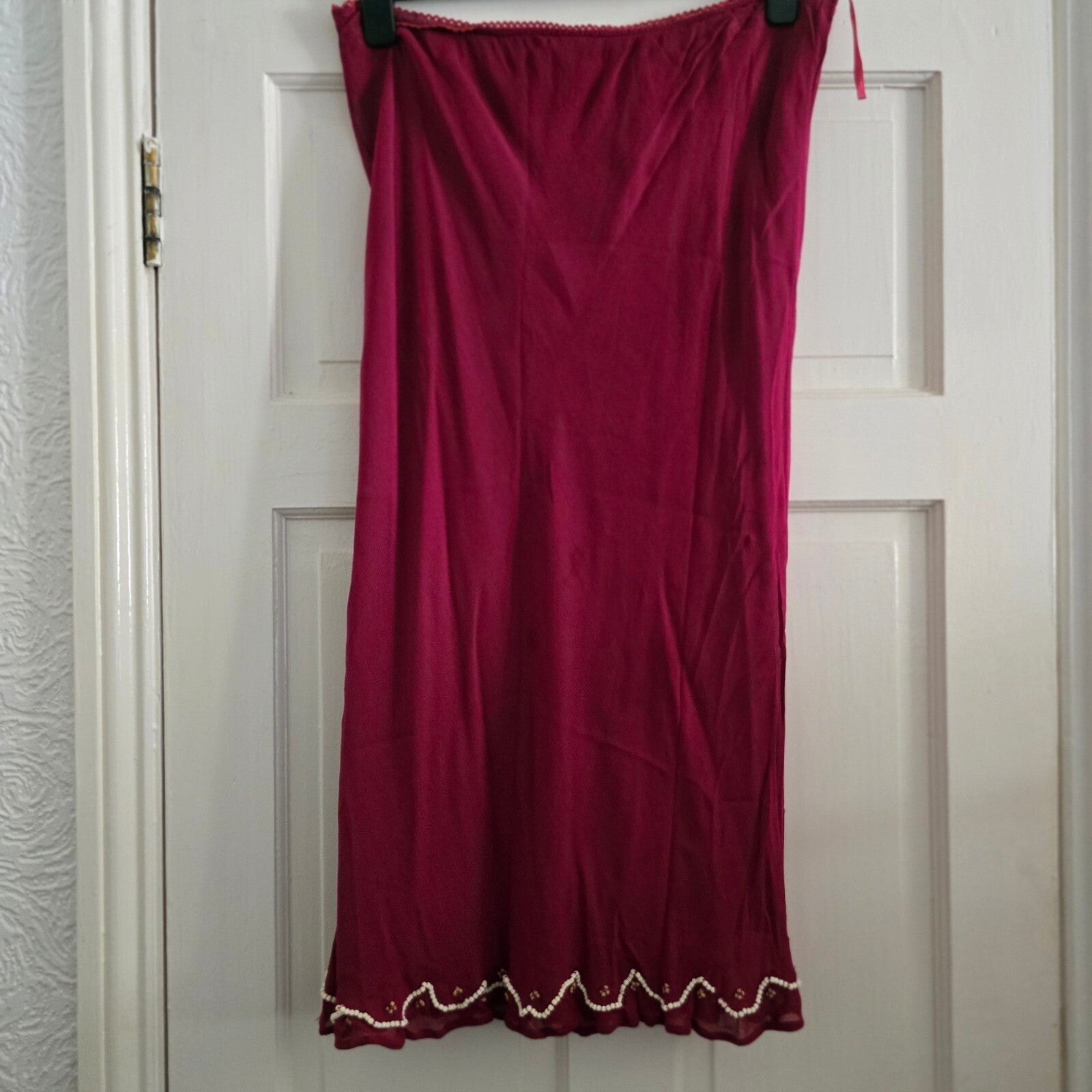 Wallis Burgundy Beaded Hem Midi Skirt UK Size 14, vintage,