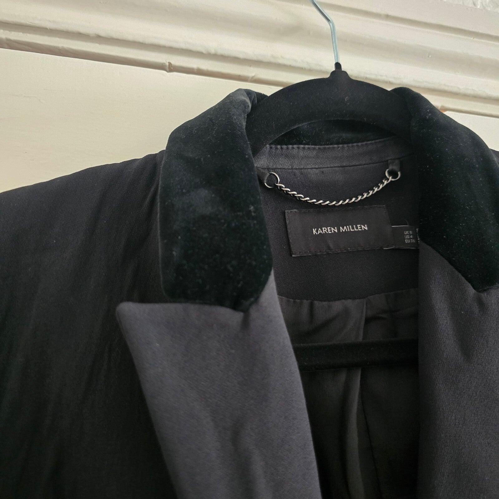 Karen Millen Black Double-Breasted Blazer Jacket UK 8, velvet collar, luxury