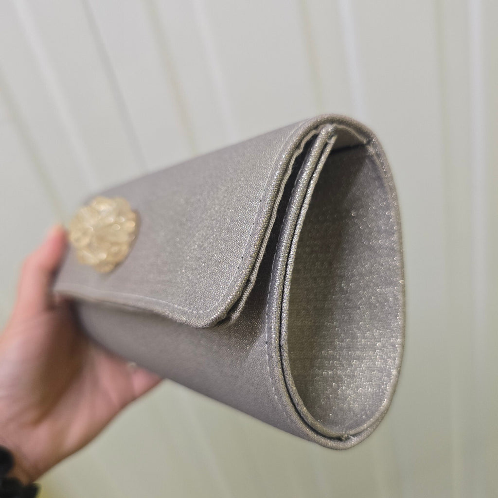 L.K. Bennett Silver Evening Clutch with Floral Crystal Clasp, Vintage Rare