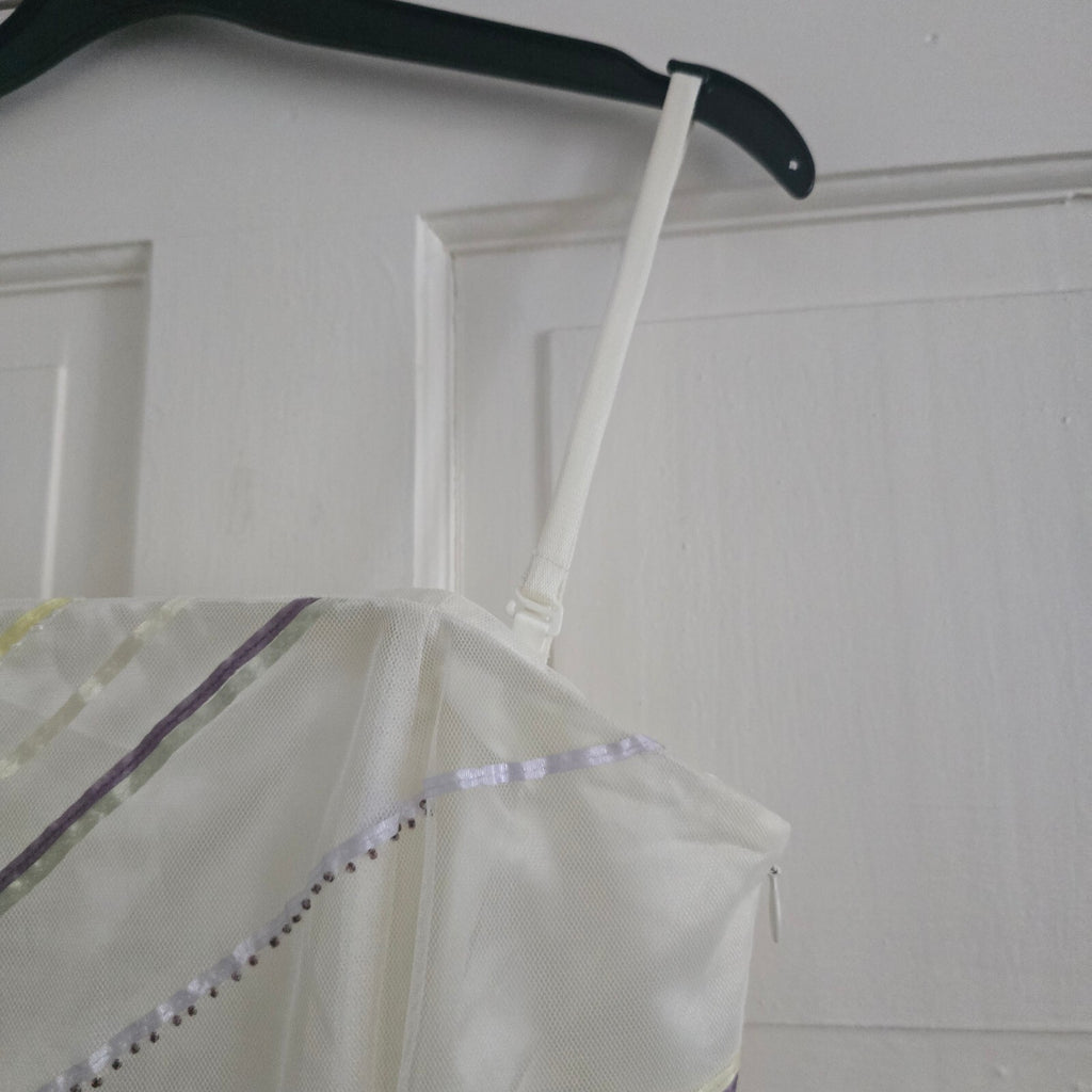 Coast Vintage Elegant White Evening Dress with Multicolour Striped Detail Size 8
