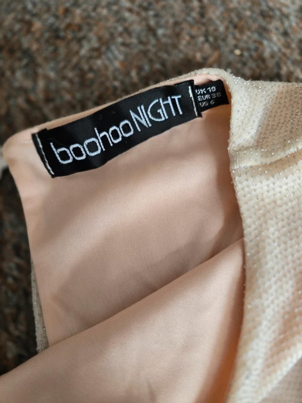 Boohoo NIGHT pink glitter lurex long sleeve jersey mini dress, size 10