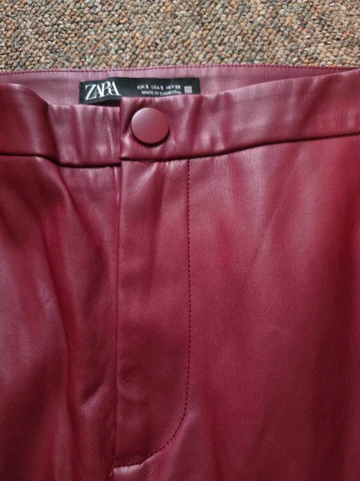 Zara Red Burgundy Faux Leather Leggings Trousers Size S Immaculate Blogger Fave