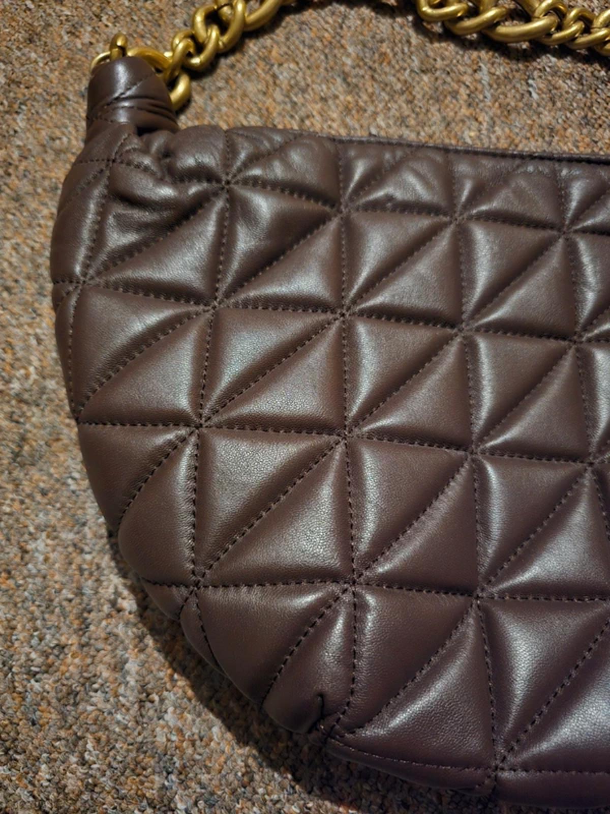 Zara leather quilted chocolate brown shoulder bag with gold chain, used once
