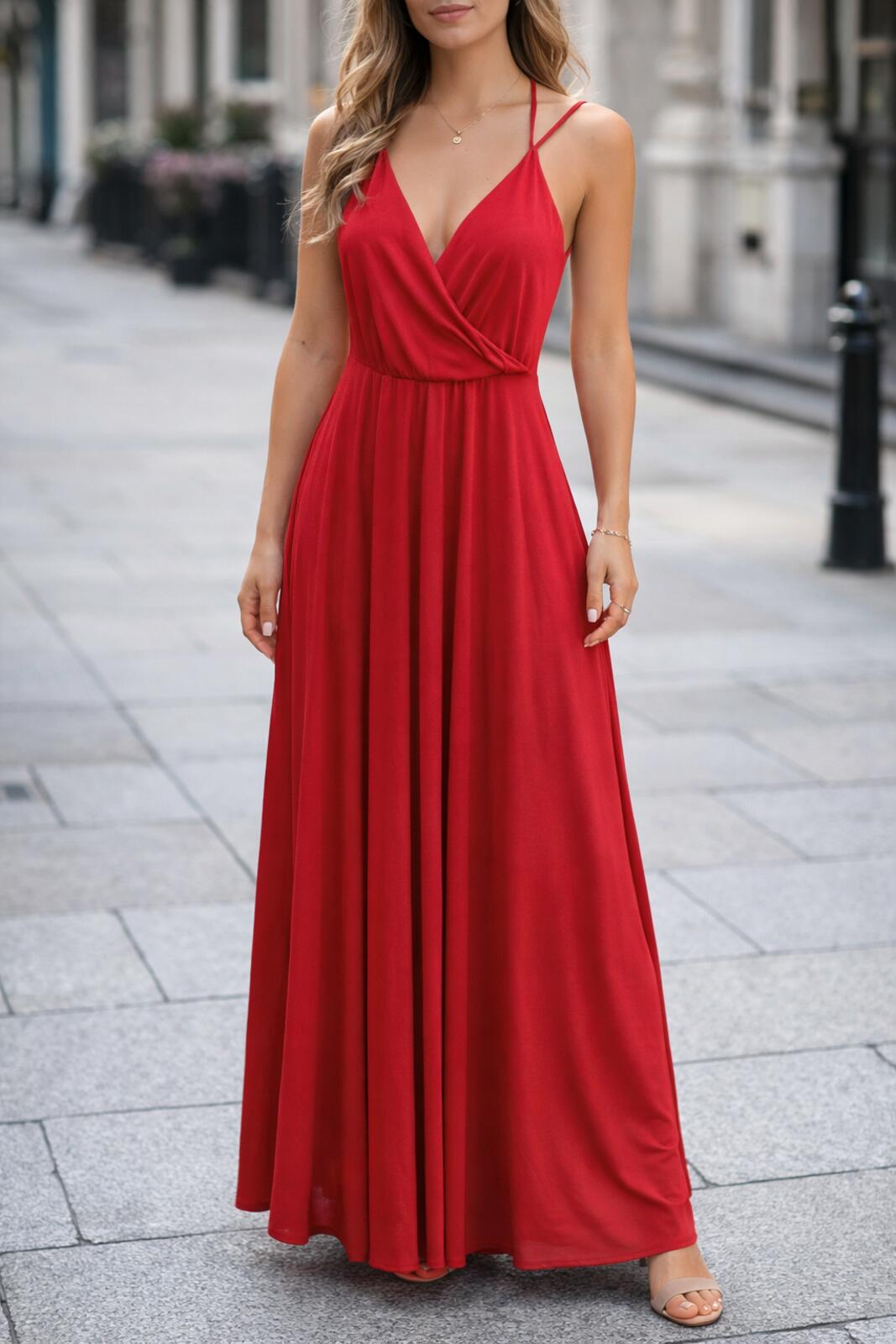 ASOS Red Halter-Neck Maxi Dress, drape, jersey, sleeveless, holiday, summer UK 6