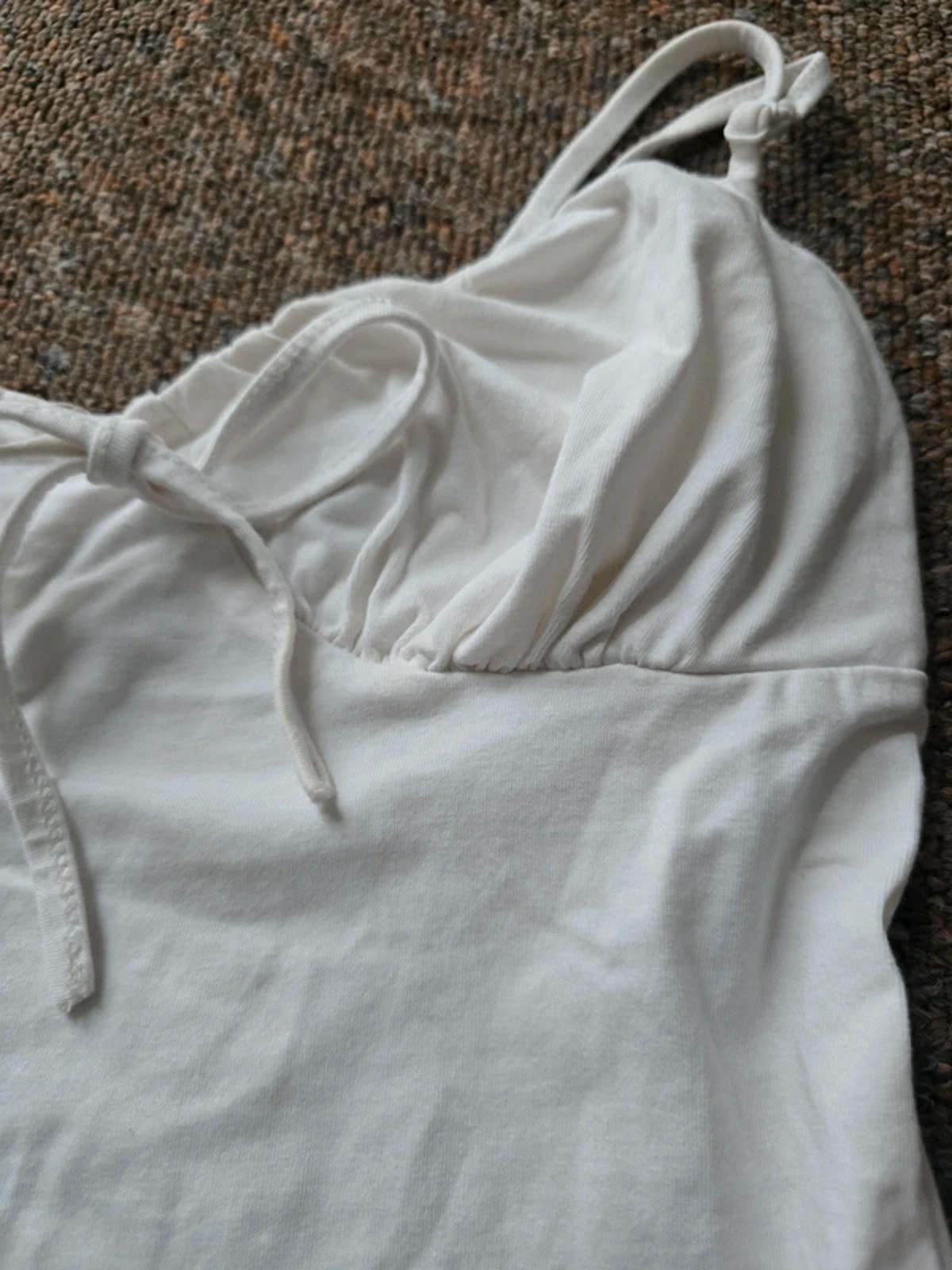 White Ruched Tie-Front Bodysuit size S, excellent condition
