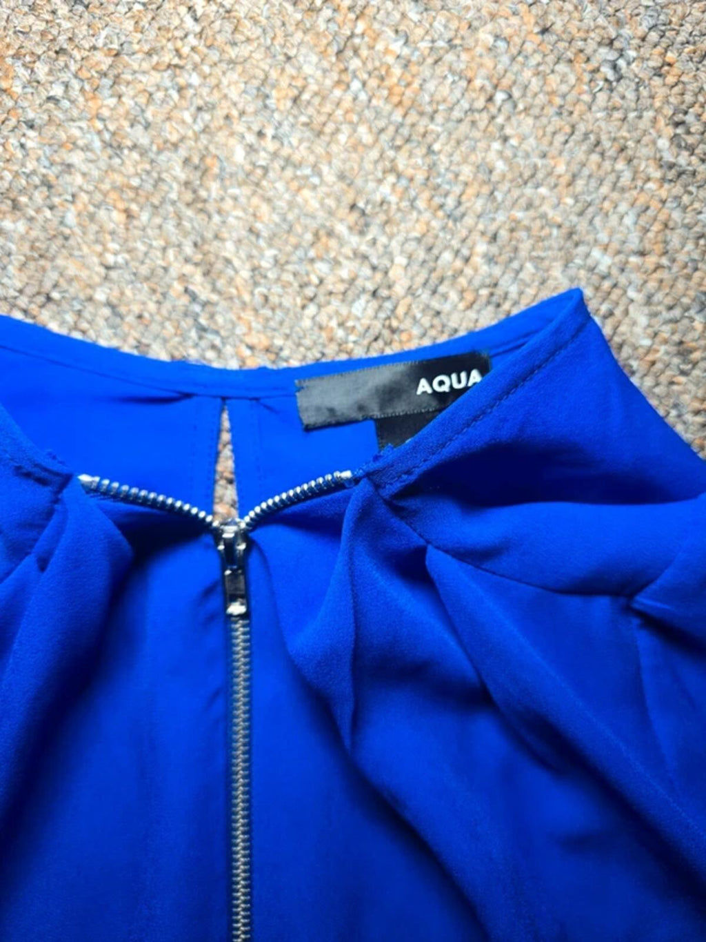 AQUA Royal Blue Chiffon Long sleeve Blouse, Quarter Zip Detail, Size M
