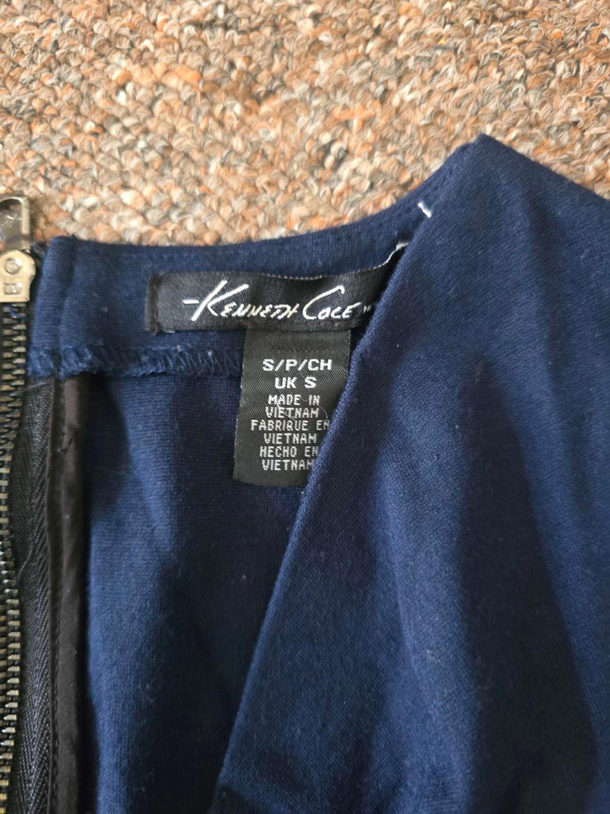 Kenneth Cole New York Navy Sleeveless Faux wrap style Dress with Back Zipper, S