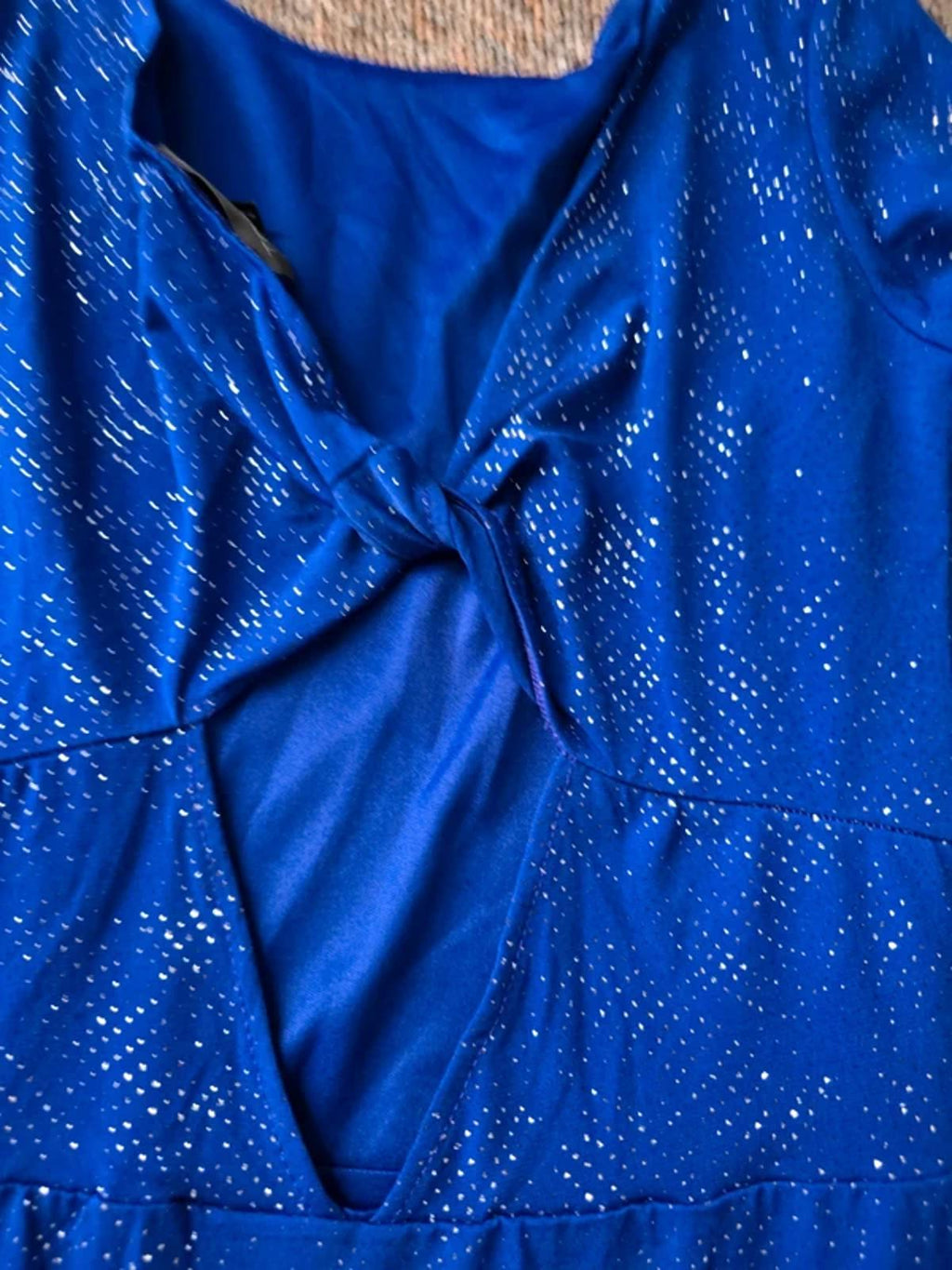 Topshop Blue glitter lurex knot twist back long sleeve mini dress, size 10