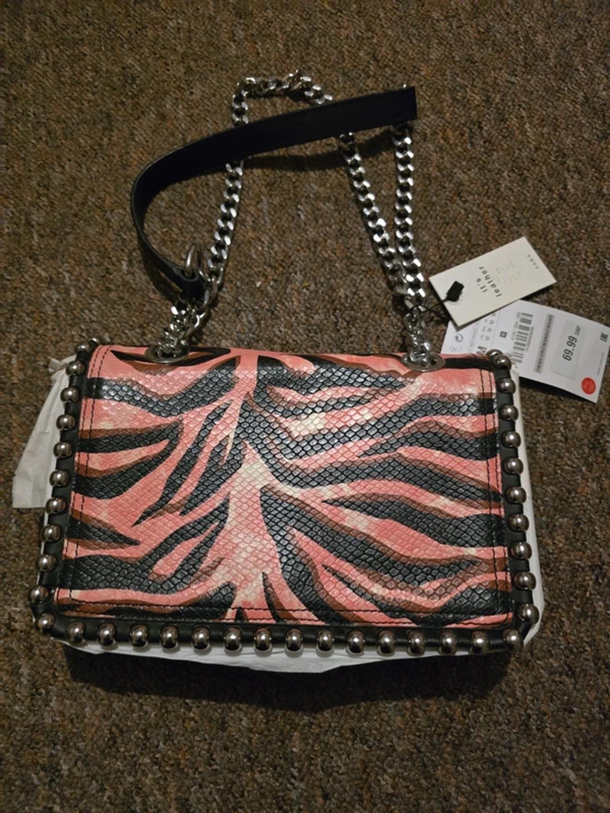 Zara animal print leather crossbody bag with chain strap and stud detailing BNWT