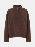 Whistles Marlene Brown Fleece Pullover with Half-Zip, size L, current stock