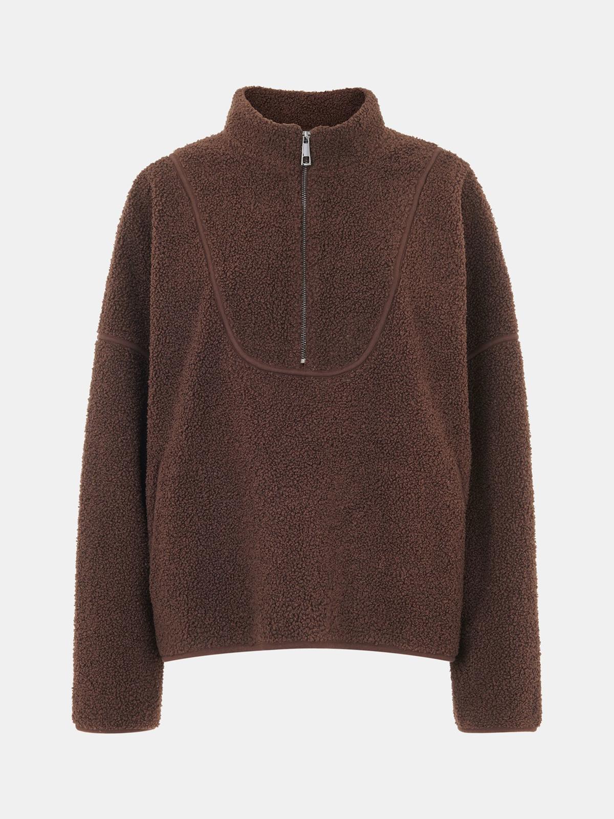 Whistles Marlene Brown Fleece Pullover with Half-Zip, size L, current stock
