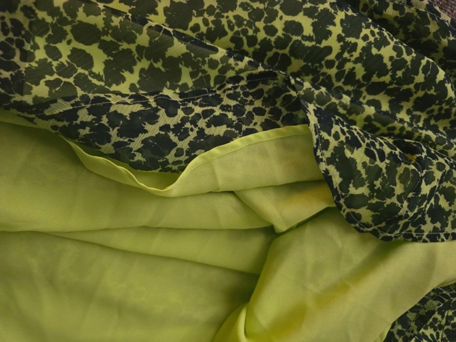 French Connection Feline Wonder A Line Dress, Size 10, Green Animal Print V Neck