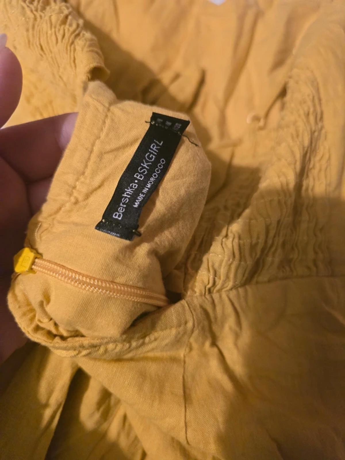 Berksha linen look yellow mustard strappy playsuit, romper, size S, tie back detail