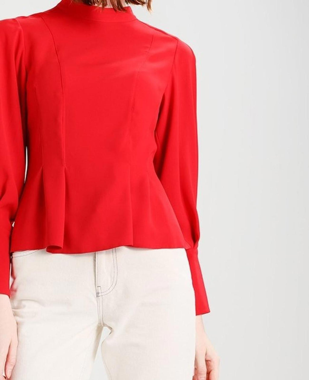 TOPSHOP High Neck Peplum Blouse Top, Vibrant Red, Size 10, Long Sleeve