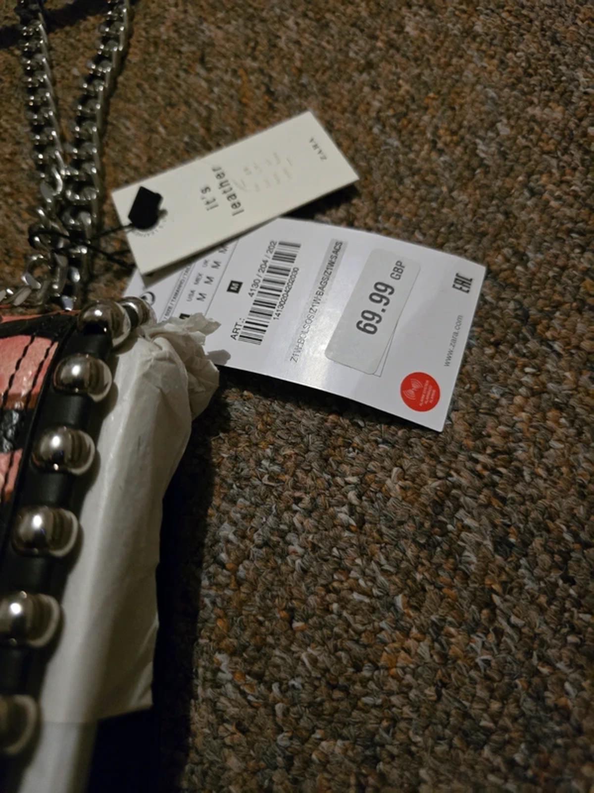 Zara animal print leather crossbody bag with chain strap and stud detailing BNWT