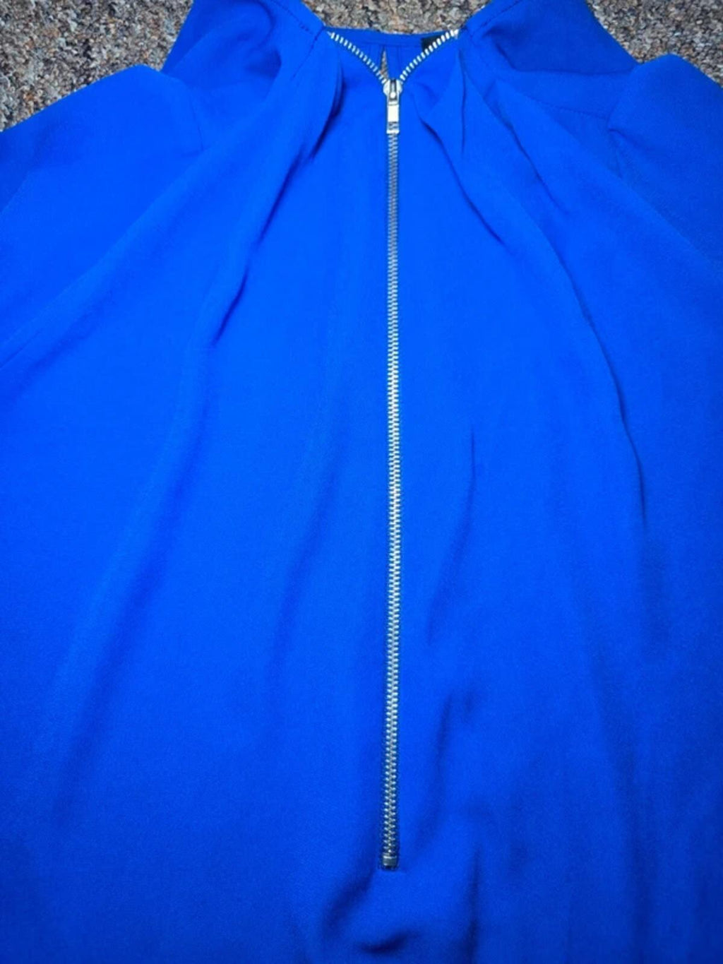 AQUA Royal Blue Chiffon Long sleeve Blouse, Quarter Zip Detail, Size M