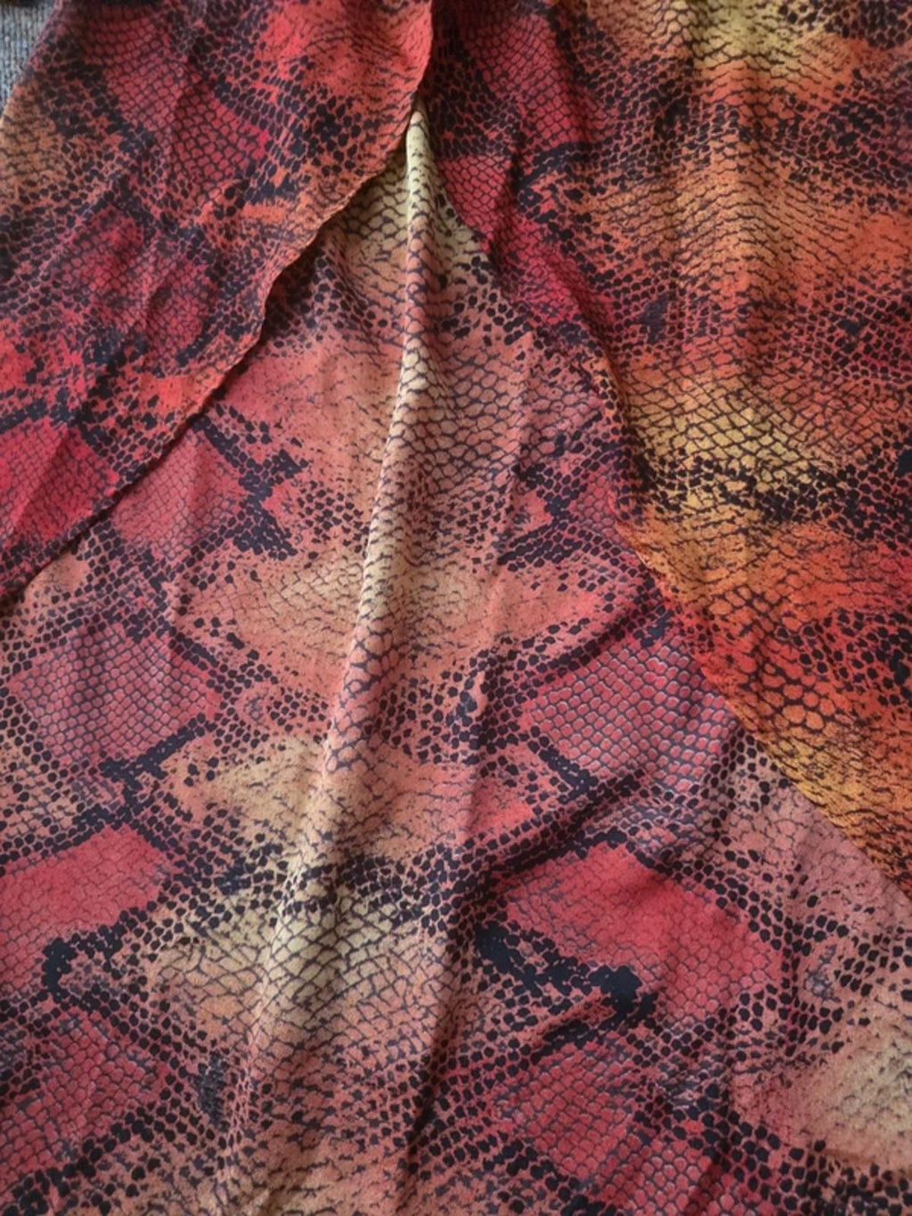 I Saw It First Sunset Snake Print Dress, Long Sleeve Front split, faux wrap, 8