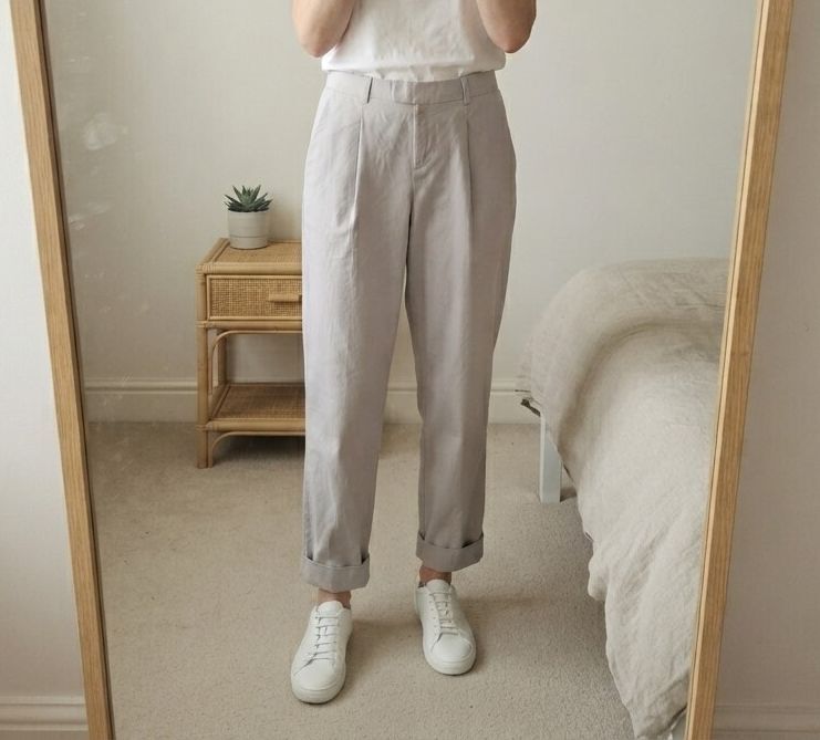 COS Light Grey Tapered Trousers with Hook and Zip Closure size 34 (UK8) turn ups