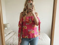 Bonmarché Pink Floral Cold Shoulder Top Size 16 relaxed draped loose fit