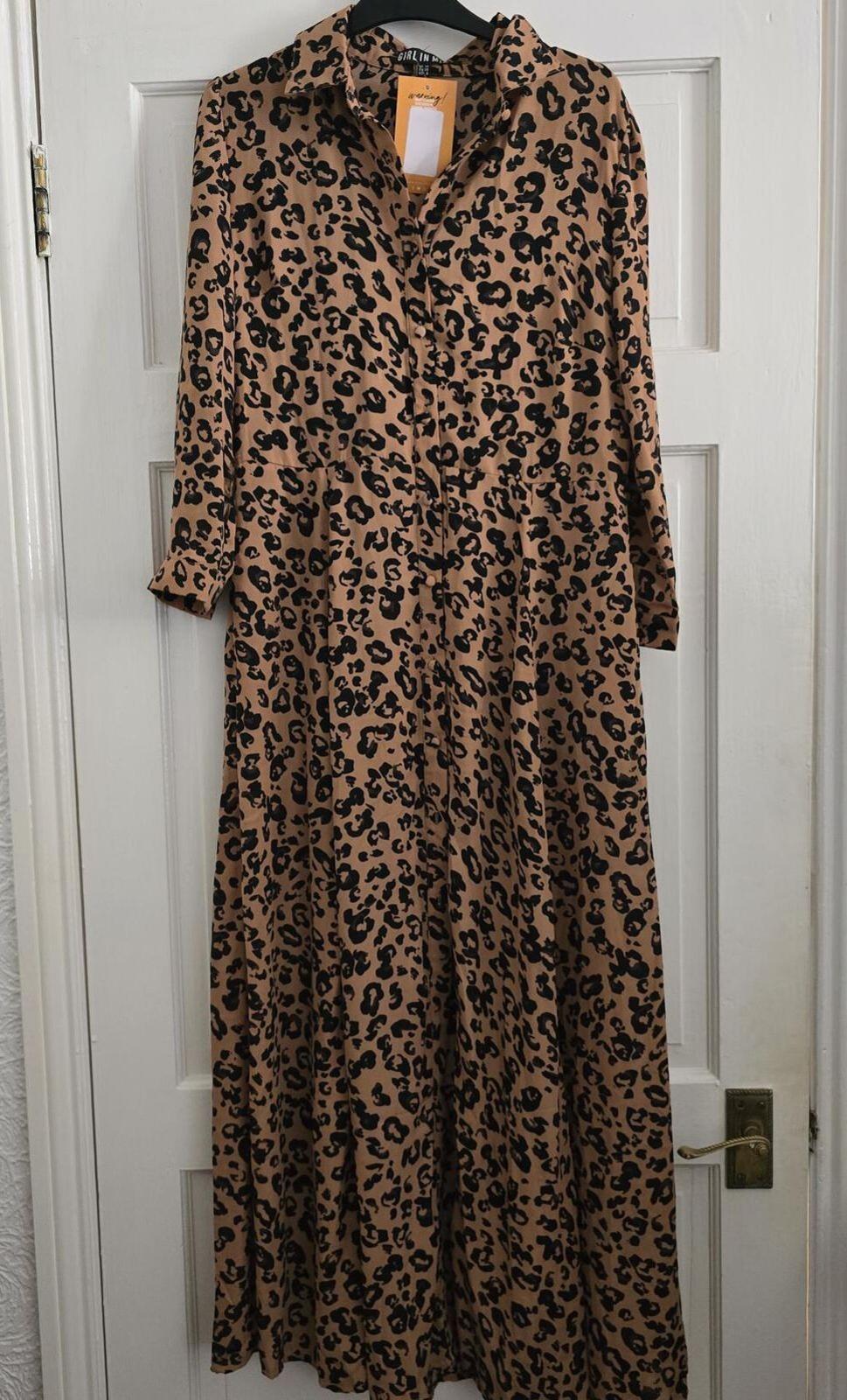 Girl In Mind animal print shirt dress, BNWT, 3/4 length sleeve, button front
