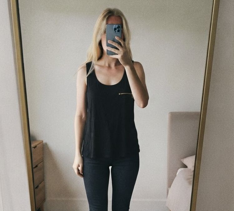 Warehouse Definitives Black Sleeveless Top with Gold Zipper Detail UK 10