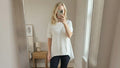 French Connection White Textured Knit Top with Lace Hem, Size S