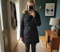 Barbour Storm Down Waterproof Wax Jacket with Faux Fur Hood Trim - UK Size 8