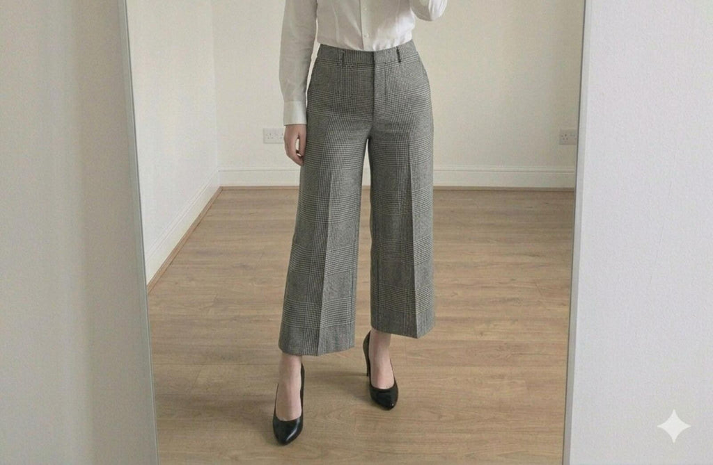 Whistles Houndstooth Check Wide Leg Cropped Trousers, Size 14, Monochrome