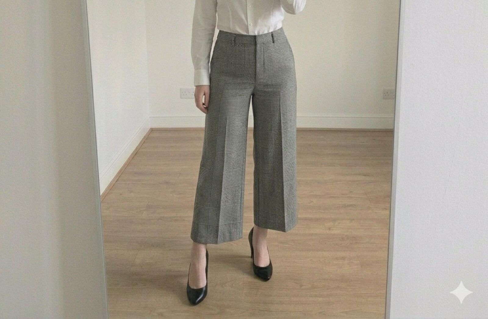 Whistles Houndstooth Check Wide Leg Cropped Trousers, Size 14, Monochrome