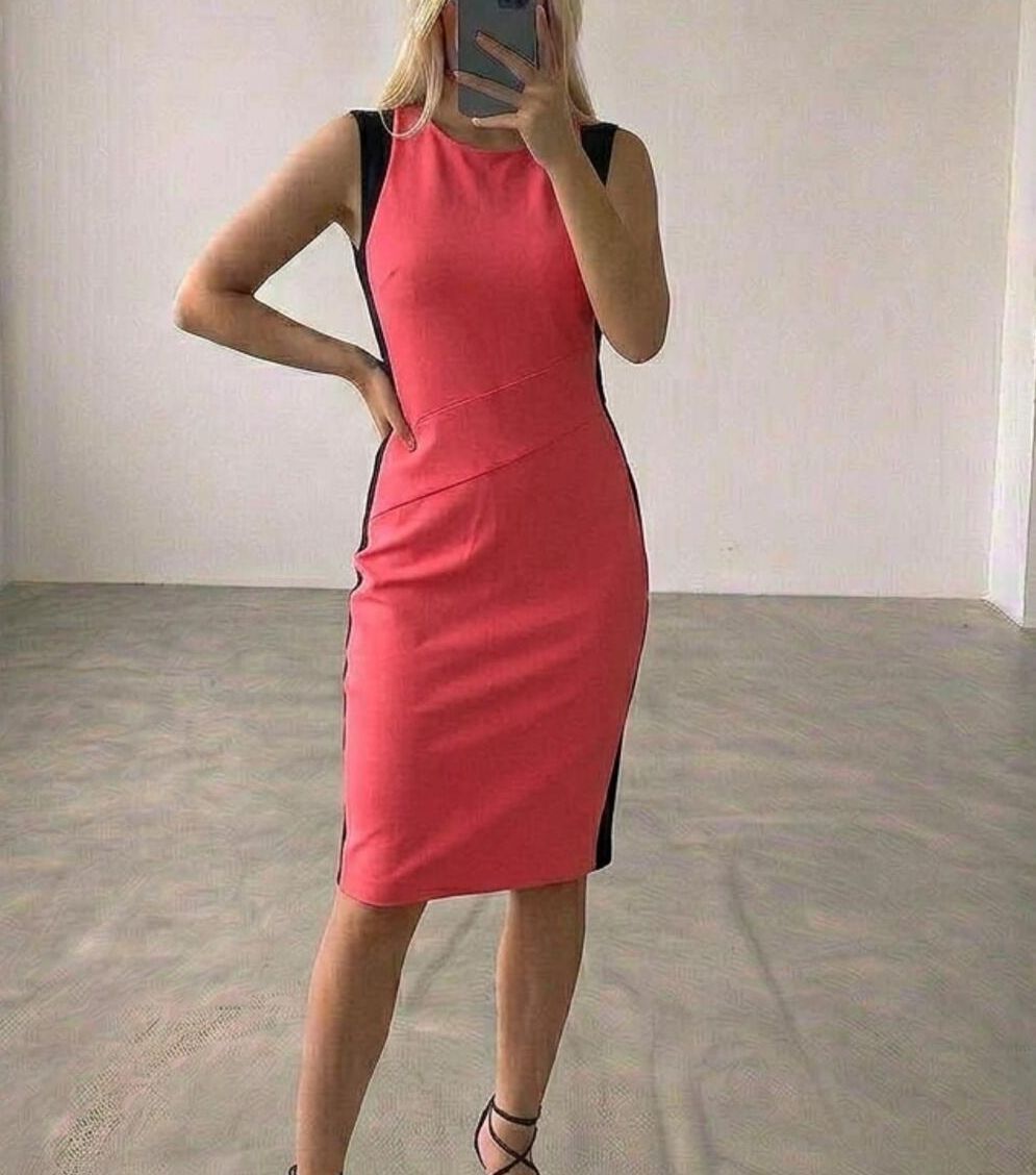 Kenneth Cole Pink Sleeveless Colour Block Bodycon Dress with Back Zip, size 6