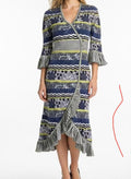 Karen Millen Thin Knitted Patterned Wrap Dress with Ruffle Trim, size 12/14