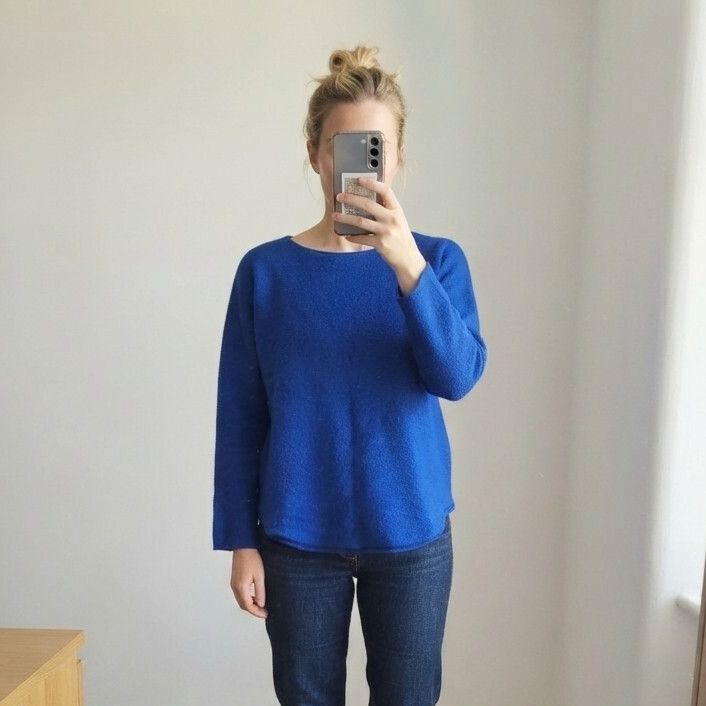 Blue Thin Knitted Long Sleeve Knit Sweater, slash neck, long sleeve, size M