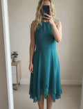 Teal Sleeveless High-Low Dress with Button Back Closure, Size Medium