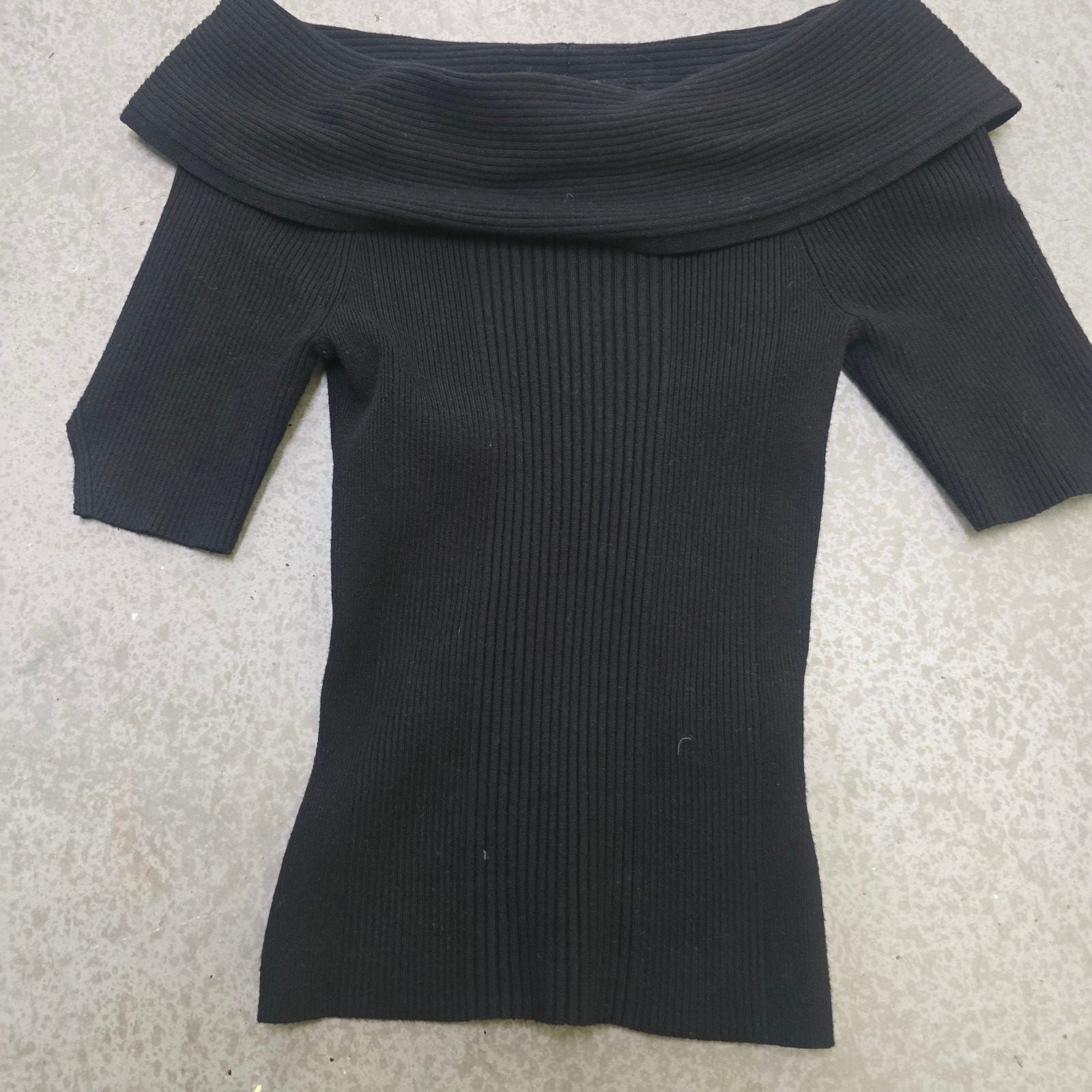 Karen Millen Black Ribbed Off-Shoulder Knit Top Size S, y2k, bardot