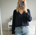 Vila Navy & Teal Spot V-Neck Blouse, Style 'Vimelli', Long Sleeve, 14/16