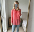 Warehouse Coral Sheer Long Sleeve Blouse, size 12, workwear, office