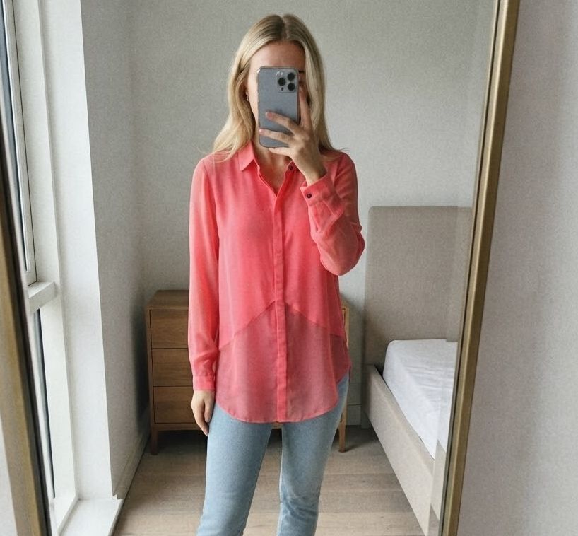 Warehouse Coral Sheer Long Sleeve Blouse, size 12, workwear, office