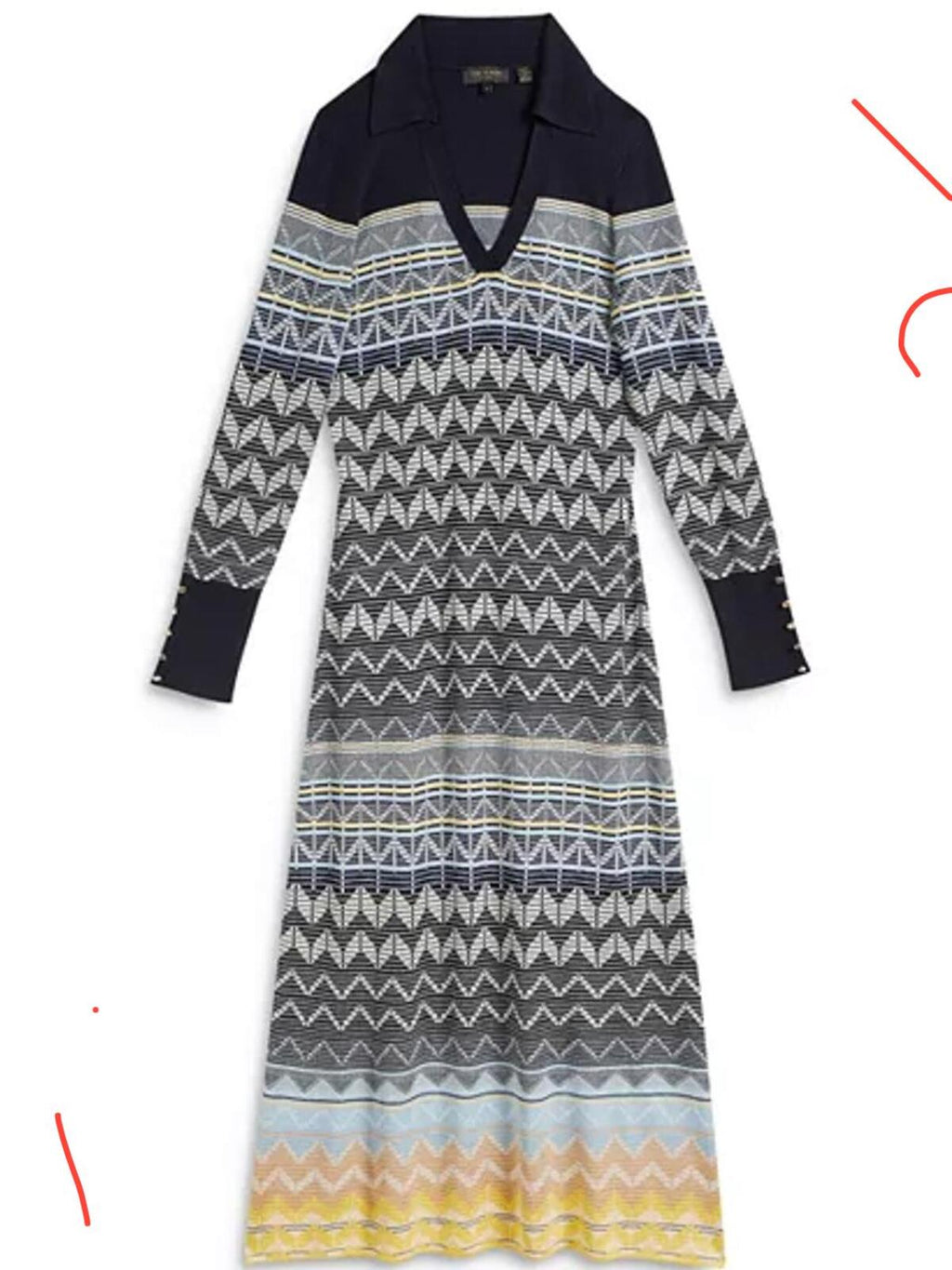 Ted Baker Chevron Knit Collared zigzag Midi Dress, size 4, spring, holiday