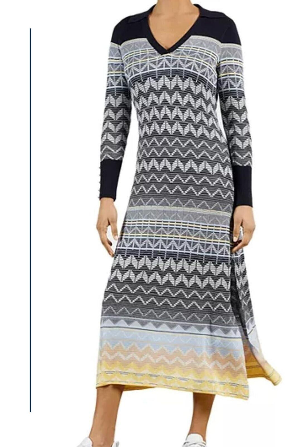 Ted Baker Chevron Knit Collared zigzag Midi Dress, size 4, spring, holiday