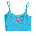 Blue Terry Cloth Crop Top with Pink Hibiscus Embroidery, Urban Outfitters, XS