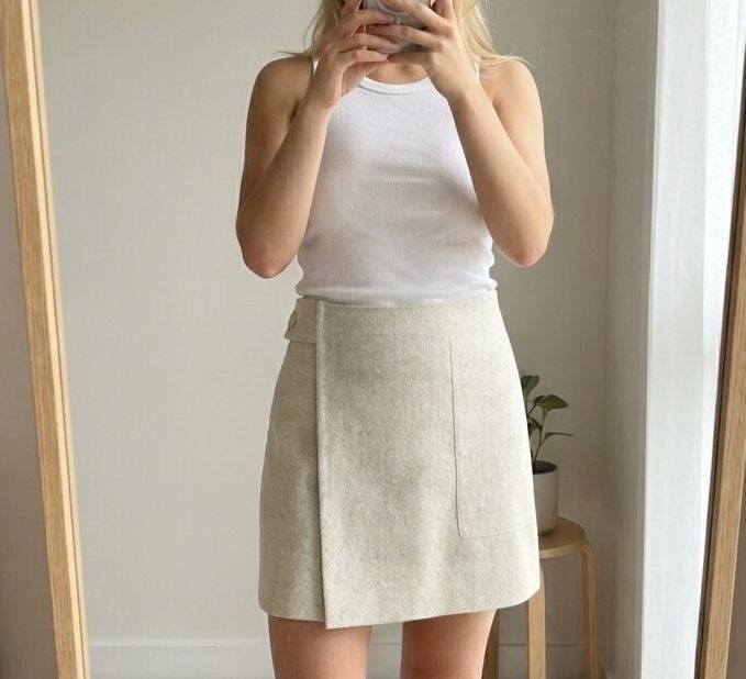 COS Beige Wool Mini Skirt with Button Detail, Size UK 10 / EUR 36 BNWT