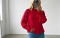TOPSHOP High Neck Peplum Blouse Top, Vibrant Red, Size 10, Long Sleeve