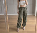 ietsfrans Olive Green Casual Loose Fit Cargo Relaxed Trousers Size S, streetwear