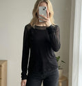 Karen Millen Black Long Sleeve Top with Sheer Polka Dot Shoulder Detail UK 8 y2k