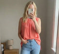 Warehouse Sleeveless Coral Viscose Top Blouse, Tie back neck, UK 10