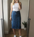 Denim Since 1959 Classic Blue Denim Midi Stretch Skirt Size 10