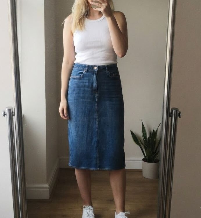 Denim Since 1959 Classic Blue Denim Midi Stretch Skirt Size 10