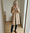 Jigsaw Vintage Beige 100% Leather Long Coat with Lining, size 8